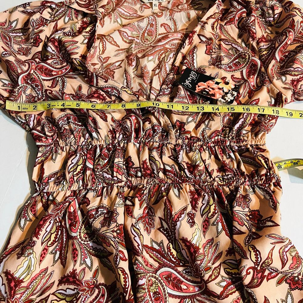 Blush Paisley Print Elastic Waist Collared Long Sleeve Dress Size XL NWT - Picture 4 of 6